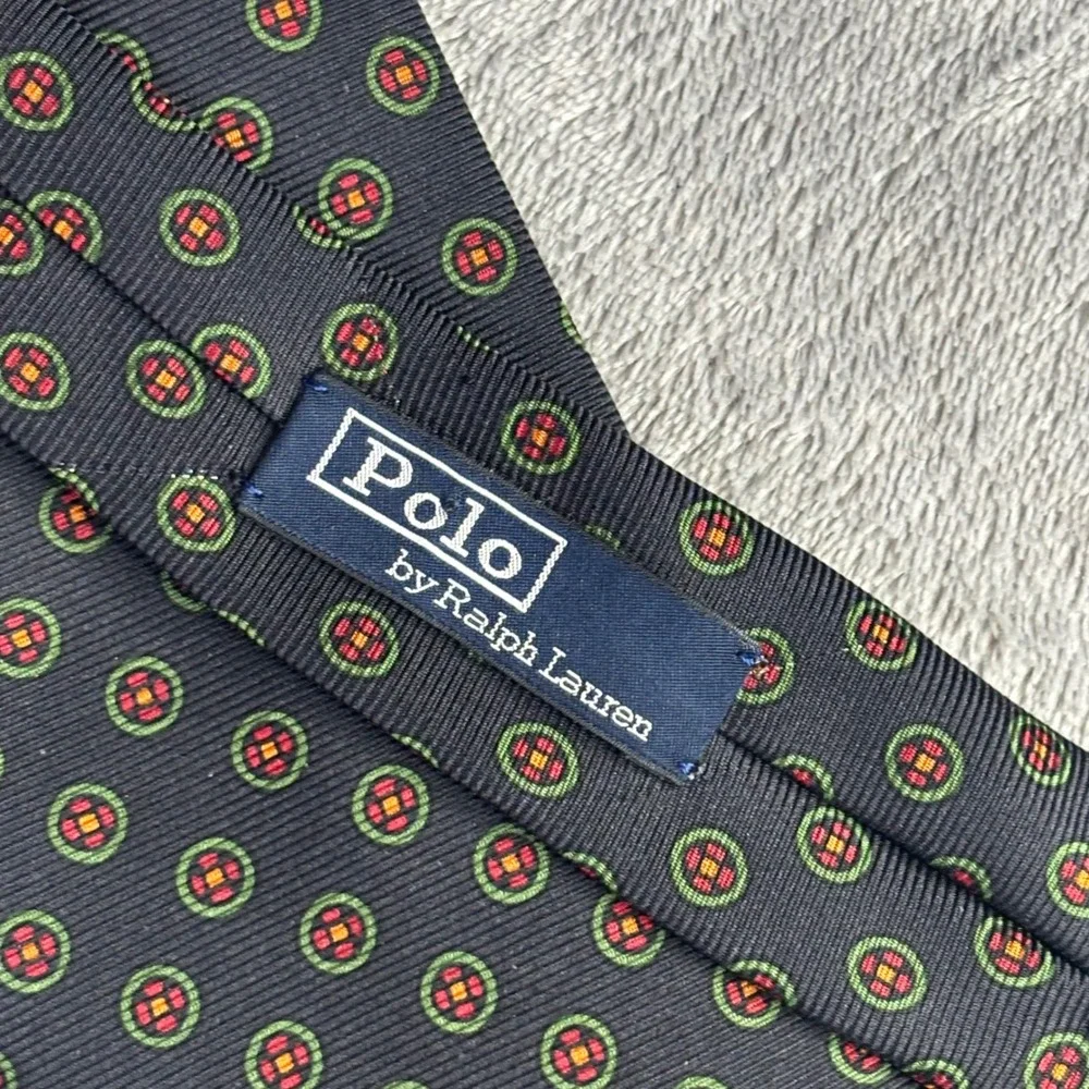 Polo Ralph‎ Lauren Necktie Mens OS Navy Blue Green Red Medallion Silk Italy Tie